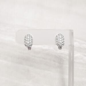 Vintage Monet Clip On Earrings Silver Tone & Clear Gem Small & Stylish